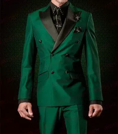 Green Peak Lapel setelan jaket Prom elegan Slim Fit Formal pesta pengantin pria tuksedo kustom set Ternos Masculino kostum Homme
