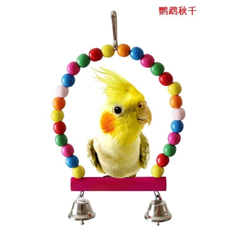 Декоративные игрушки для птичьих клеток для попугаев, надежные жевательные подвесные деревянные бусины, шарики, колокольчики, игрушки, акс...