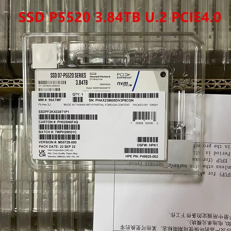 ต้นฉบับสำหรับ Intel SSD P5500 P5520 3.84T U2 PCIE4.0 SSD ขององค์กร