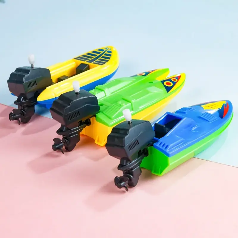 1 buah mainan mesin jam kapal cepat mainan kapal angin apung di air mainan anak-anak bak mandi klasik mainan mandi untuk anak-anak mainan anak laki-laki