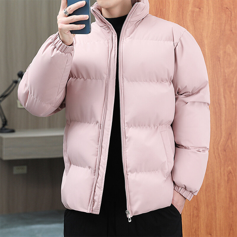 Manteau en coton à col montant coréen pour hommes, veste épaissie pour couple, style port adt, hiver, nouveau, 2023