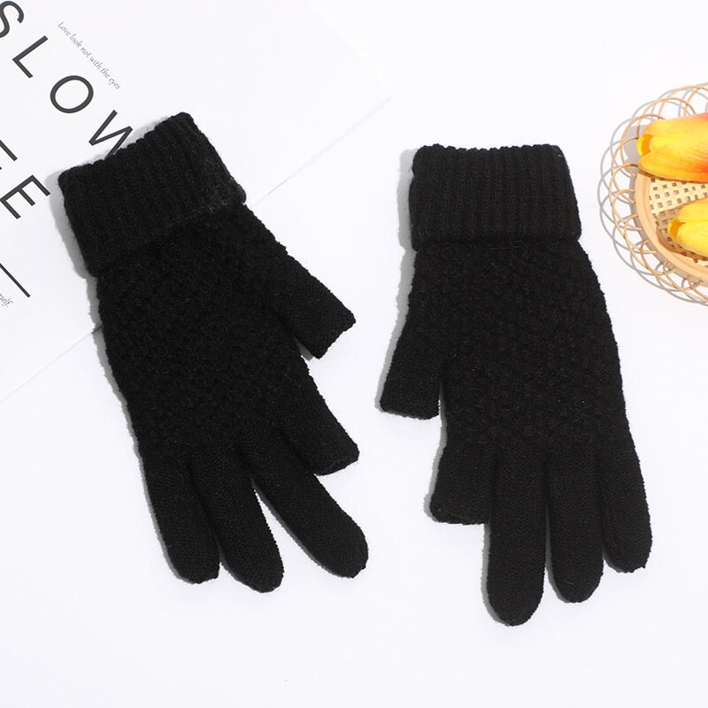 Зимние мужские перчатки для мужчин и женщин, плотные вязаные шерстяные однотонные кашемировые перчатки с двумя пальцами, товары для письма
