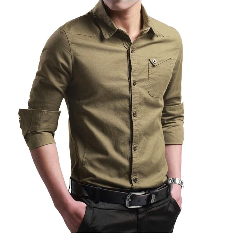 Men's Lapel Shirt Summer Leisure Outdoor Camping Multi-pocket Solid Color Tactical Top Men's Long-sleeved Outdoor Work Clothes