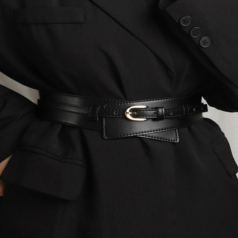 Cintura larga de couro PU para mulheres, cinto destacável, fivela de pino elegante, cinto de vestido vintage, moda retrô