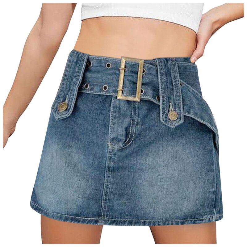 Women Fashionable Loose Fitting Casual Versatile Denim Skirt Short Skirt Corset Skirt High Waist 스커트  faldas para mujeres