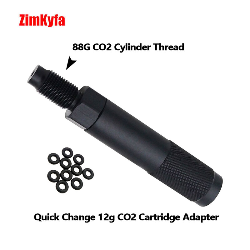 Adaptador de cartucho de CO2 de 12g de cambio rápido, cilindro de cápsula de 88g y 90g, salida de roscas M16x1.5, color negro