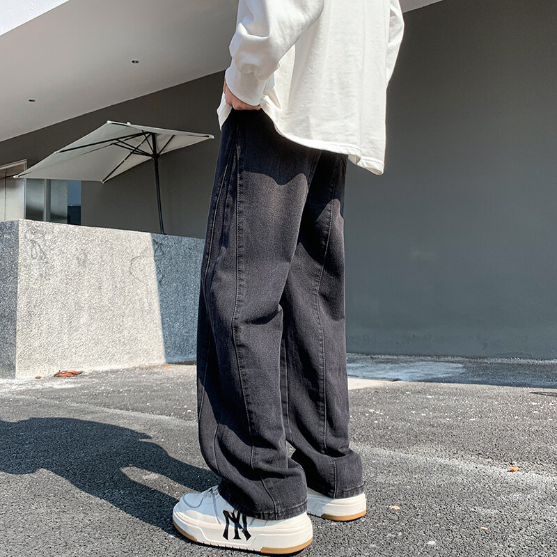Calça jeans de perna reta solta masculina, calça casual de fundo masculino, hip hop, monocromática, Harajuku, marca da moda, D169, 2024
