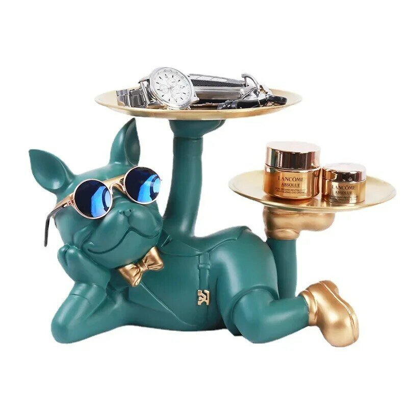 YuryFvna-estatua de almacenamiento de Bulldog de resina, escultura de Animal, decoración de mesa de comedor, bandeja multifuncional para oficina y hogar
