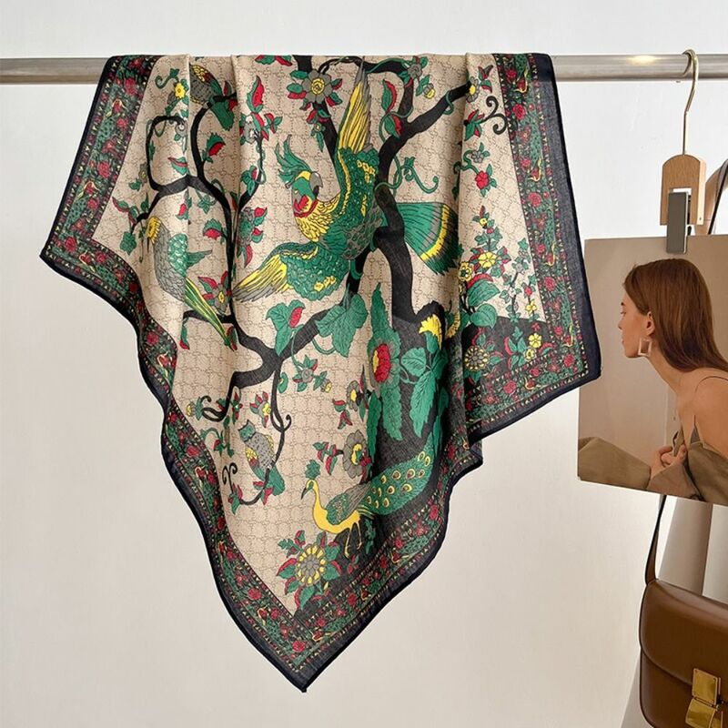 Luxury Cotton Scarf Women Print Sun-Resistant Handkerchief Spring Smooth Bandana