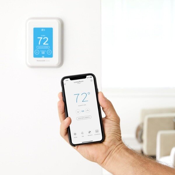 Honeywell Home T9 termostat pintar WiFi, Sensor ruang pintar siap, tampilan layar sentuh, Alexa dan Google membantu putih