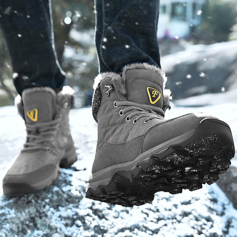Markowe zimowe męskie śniegowce futrzane pluszowe ciepłe skórzane buty męskie wodoodporne botki antypoślizgowe buty trekingowe buty robocze