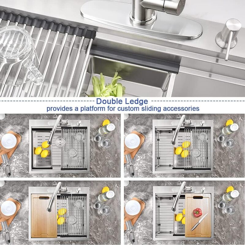 Lavello da cucina In acciaio inossidabile da 25 pollici Drop In Workstation-hasheard 25x22 Drop In Kitchen Sink Double Ledges