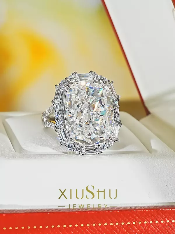 Desire-925 Prata Grande Anel De Diamante, Incrustado Com Diamantes De Alto Carbono, Classe Pequena, Elegante e Elegante, Luxo