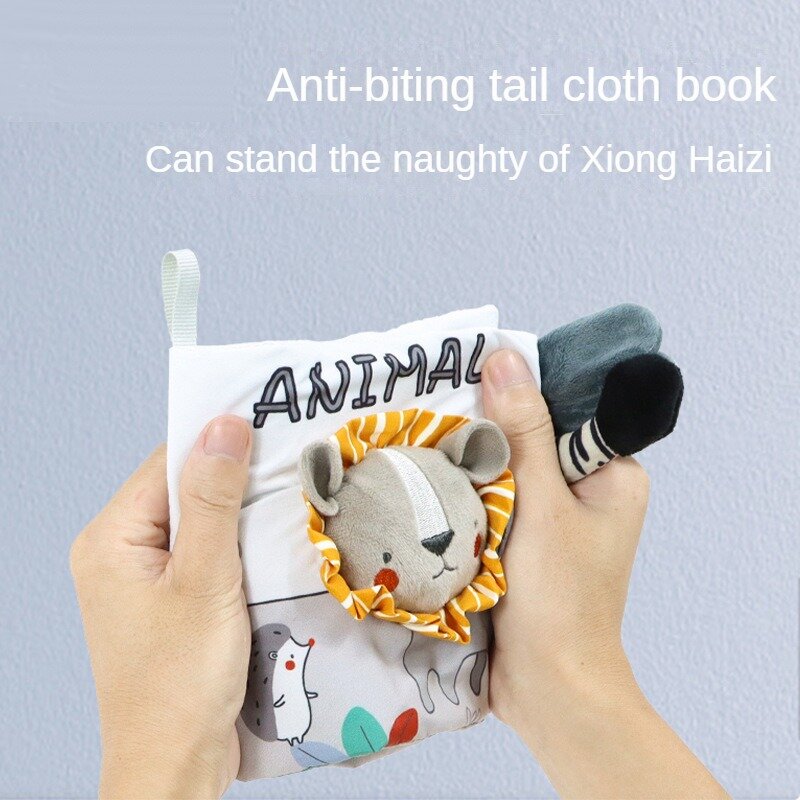 0-36M Baby Cloth Book Infant Early Education Cognitive Stereoscopic Tail Book Can Bite Baby Cognitive Animal Educational Toys