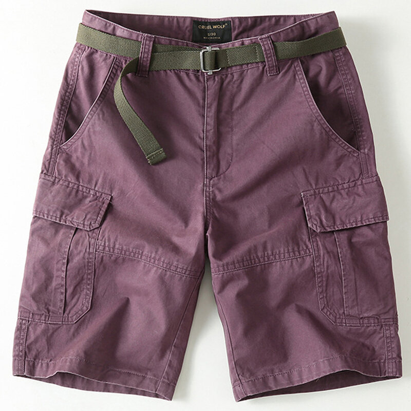 กางเกงขาสั้นคาร์โก้สำหรับผู้ชายกางเกงขาสั้นแฟชั่นสีพื้นแบบลำลองกางเกงฤดูร้อนขาสั้นสีเทา