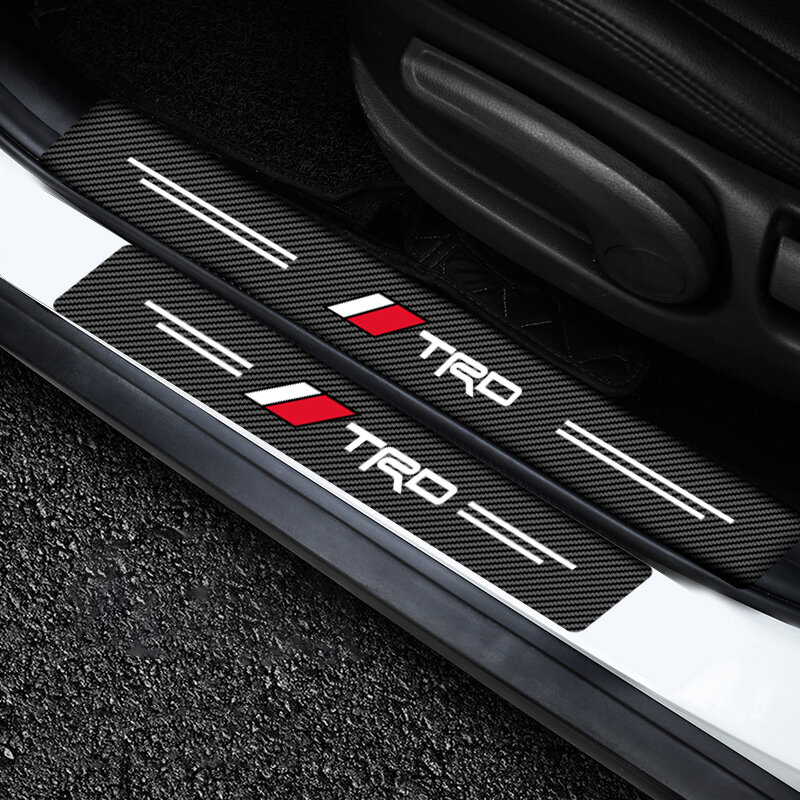 4pcs Car Door Threshold Carbon Fiber Scuff Plate Sticker For Toyota TRD Crown Reiz Corolla Prada Alphard Yaris Vitz Camry GT86