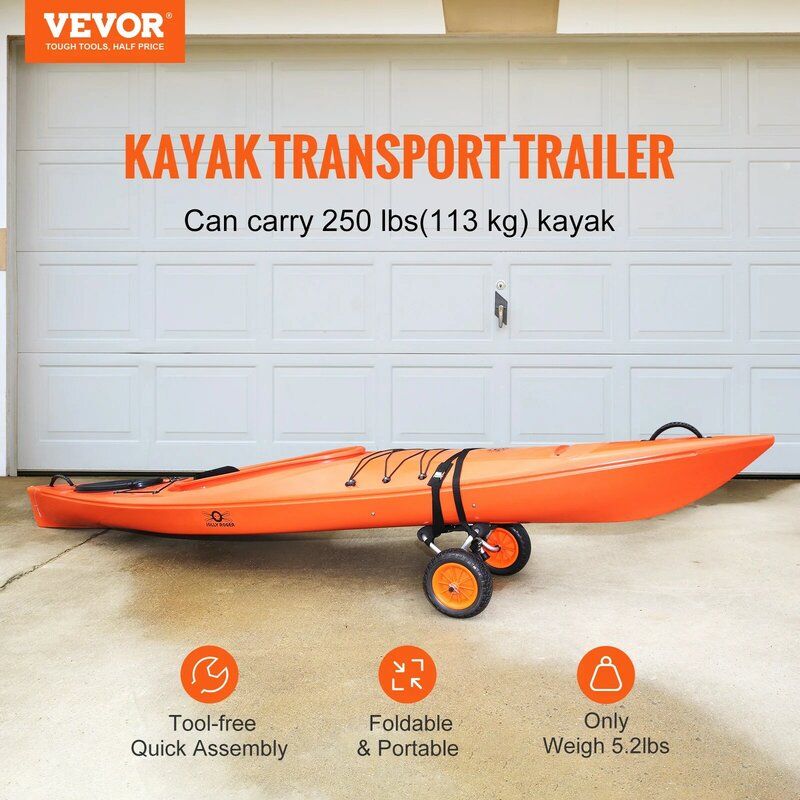 VEVOR Heavy Duty Kayak Cart 250/320/350/450lbs Load Capacity Foldable Canoe Trolley Cart 10''/12'' Solid Tires for Kayaks Canoes