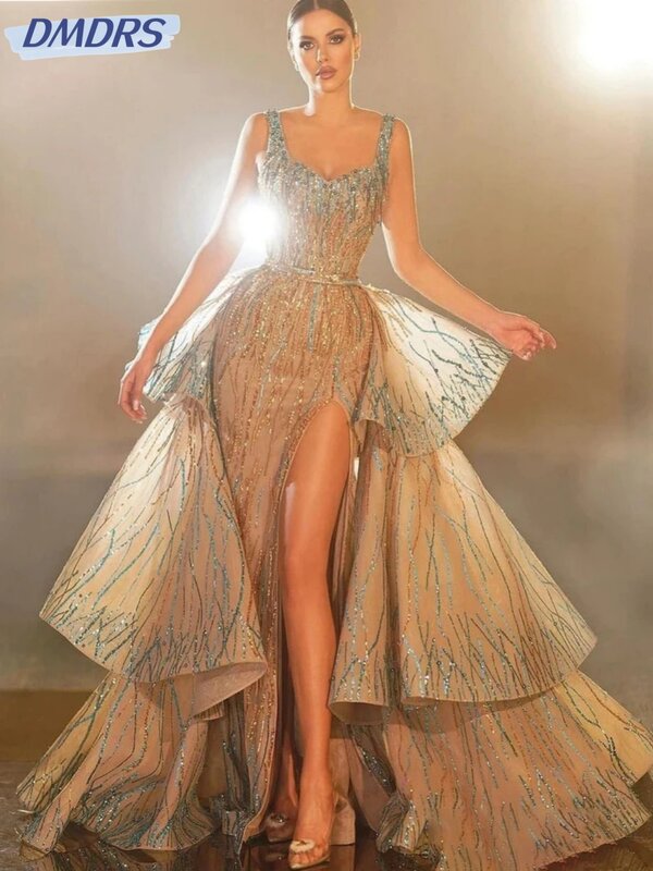 Классические коктейльные платья с рукавом-бабочкой, блестящее вечернее платье с блестками, роскошное Многоярусное длинное платье-трапеция для выпускного вечера, 2024