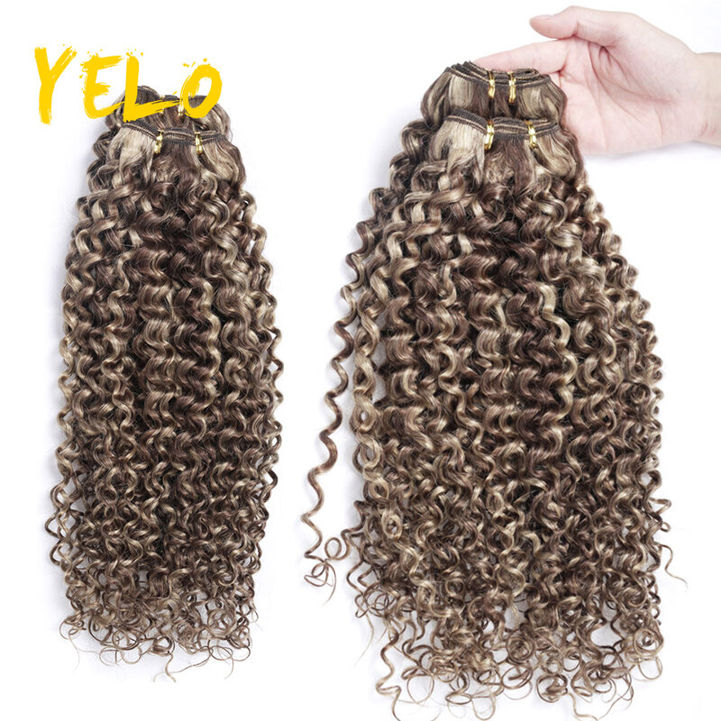 Yelo-extensiones de cabello humano ondulado, de Color natural mechones de pelo, 100G, piel Remy sedosa, doble trama, suave y hinchable