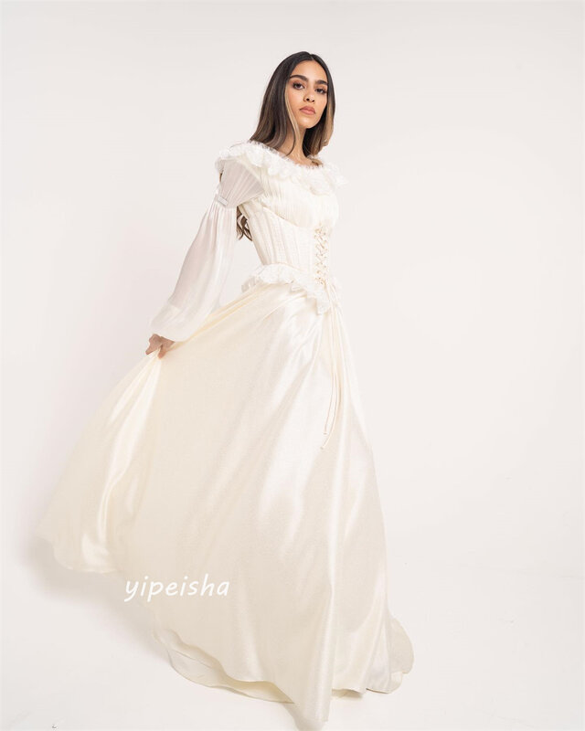 Prom Dress Saudi Arabia     Satin Pleat Christmas A-line Off-the-shoulder Bespoke Occasion Gown Long es