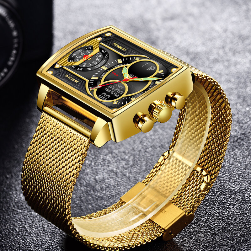 Часы наручные LIGE Мужские кварцевые в стиле милитари, брендовые Роскошные модные квадратные цифровые, Спортивные Повседневные с хронографом
