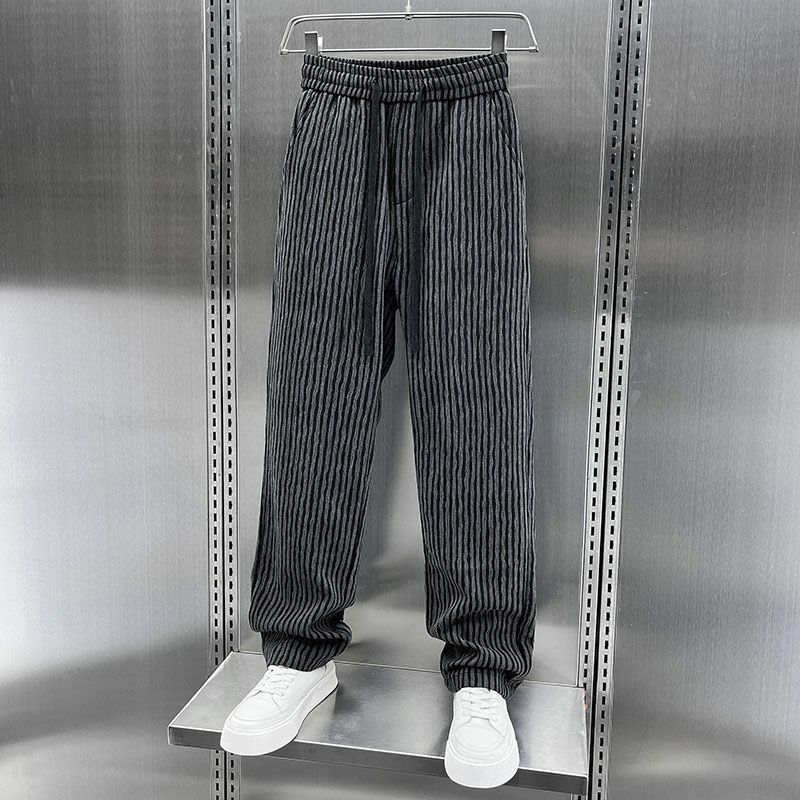Pantalones de chándal de estilo americano para hombre, pantalón de cintura alta empalmado con cordón elástico, a la moda e informal holgado, a rayas, novedad de verano
