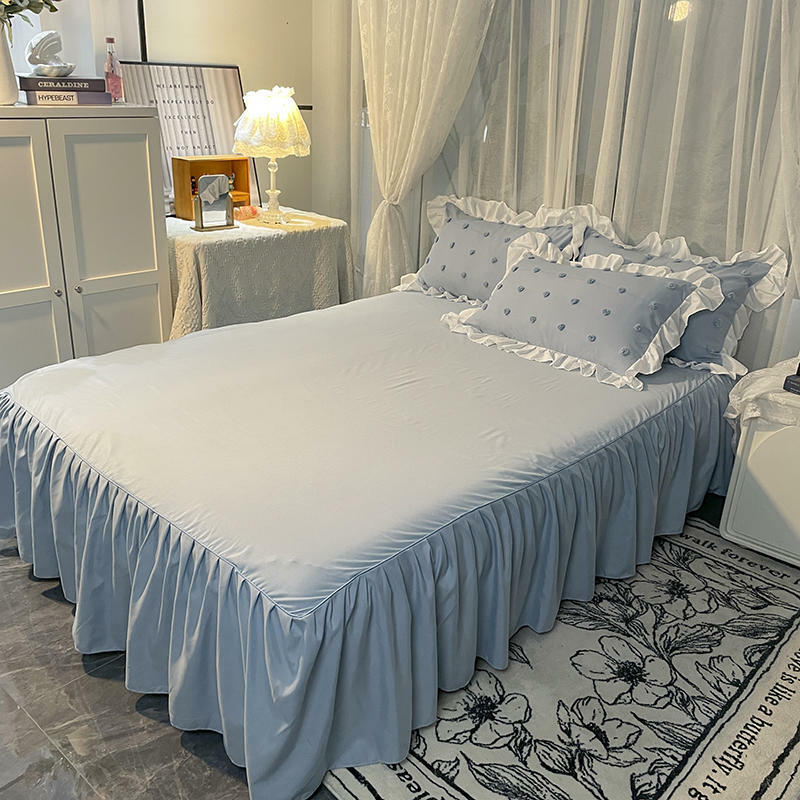 مجموعة لحاف دانتيل كرة صغيرة ، تنورة سرير ، مفارش سرير لغرفة الأميرة ، على الطراز الكوري ، 4 قطع