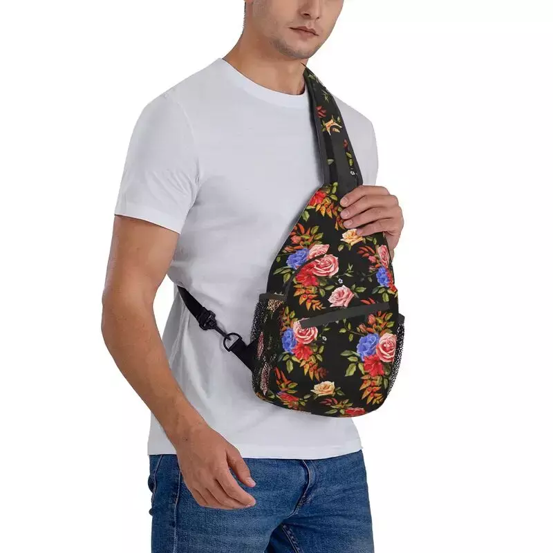Fashion Flower Hibiscus Rose Sling Bag for Travel Hiking Men's Floral Pattern Crossbody Chest Backpack Shoulder Daypack