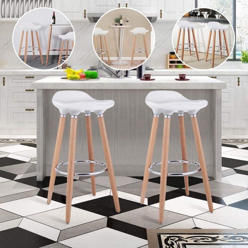 Pernas de madeira minimalista com assentos e pernas PP, altura moderna do balcão cadeiras de jantar para cozinha, 2 conjuntos de fezes de bar