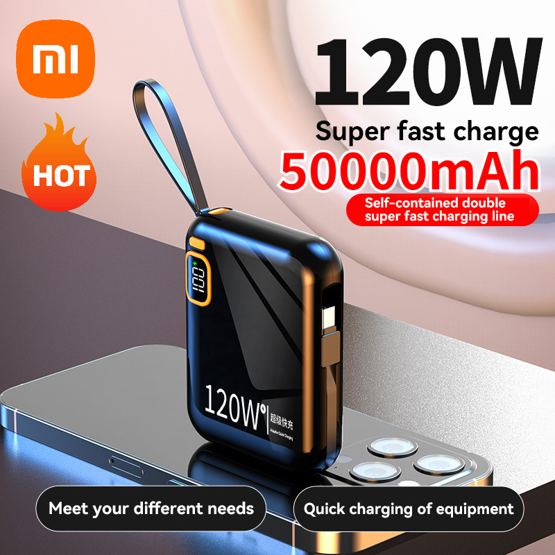 Xiaomi 50000mah Portable Power Bank Pd120w Usb To Type C Cable Two-way Fast Charger Mini Powerbank For Iphone Xiaomi Samsung