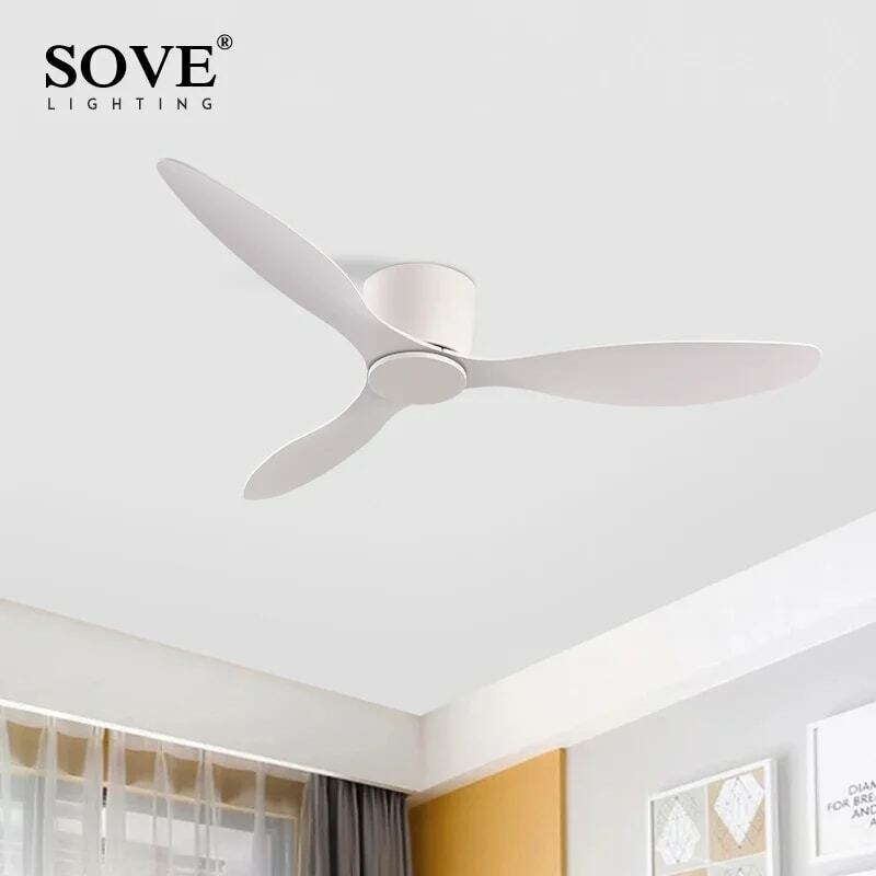 SOVE-Ventiladores de teto modernos com controle remoto, ventilador simples sem luz, ventilador doméstico, preto, branco, piso baixo, motor DC, 30W, 220V