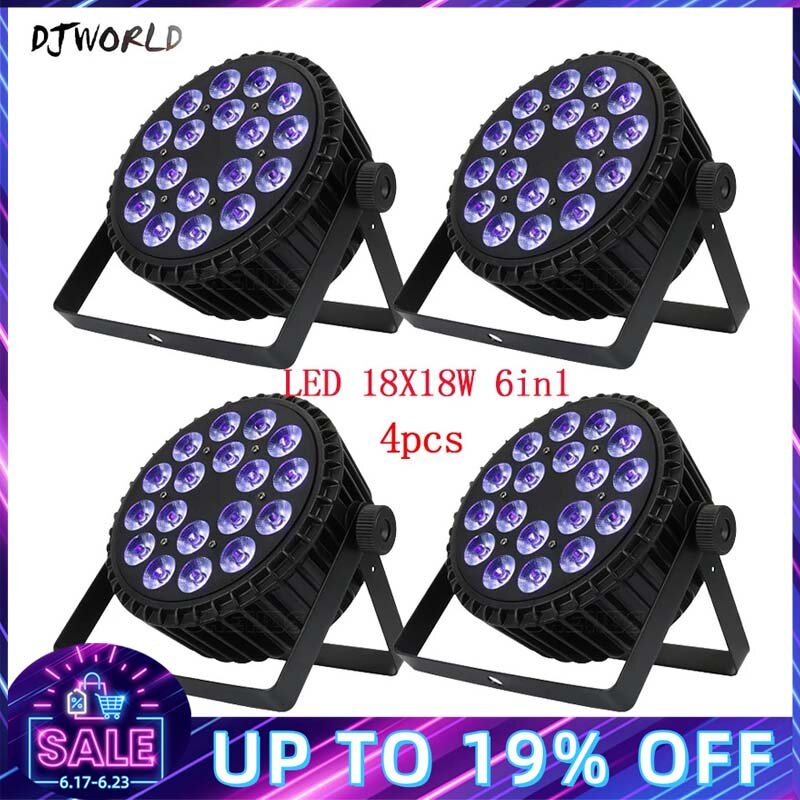 DJWORLD-luces LED de aleación de aluminio, iluminación Par 6 en 1 de 4 piezas, 18x18W, RGBWA + UV, DMX512, equipo de DJ, discoteca y fiesta