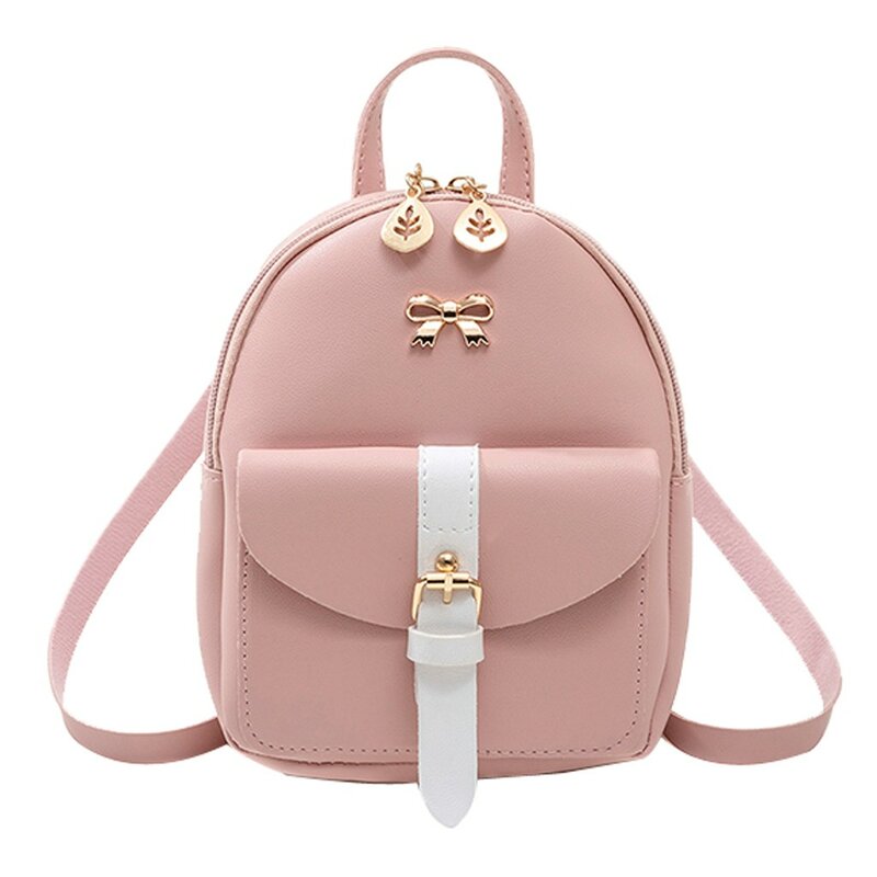 Women's Fashion PU Leather Mini Backpack Bow Logo Hollow Leaf Zipper Ladies Bag Girls Kawaii Backpack Cute Small School Bag