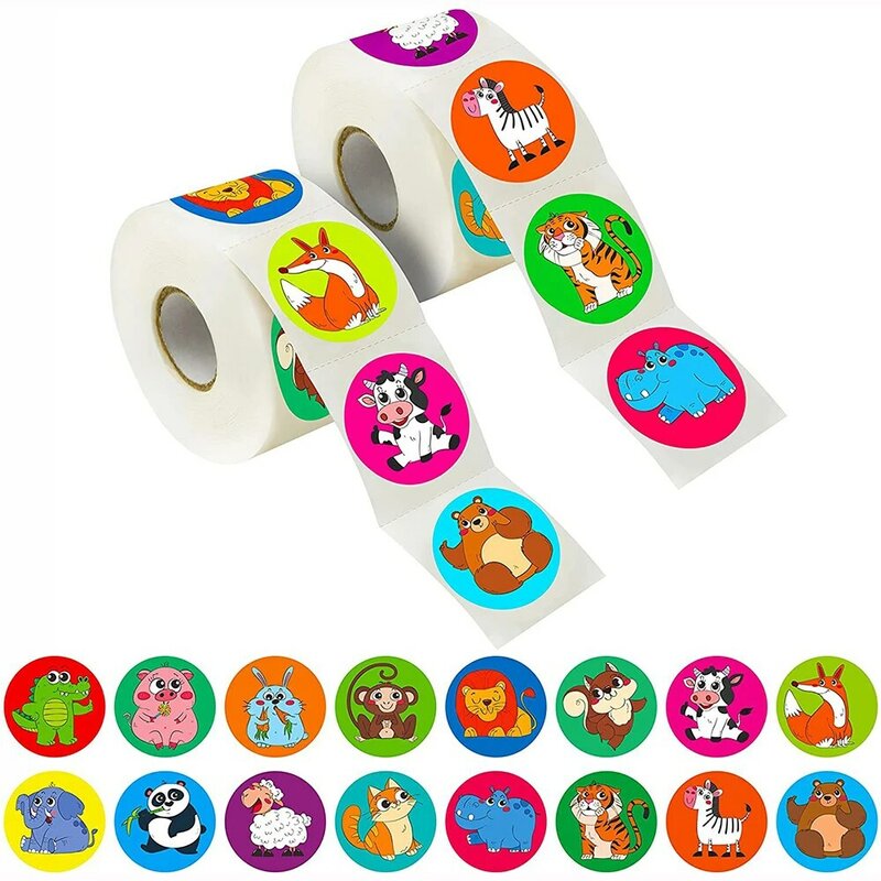 100-500Pcs 1 Inch Round Cartoon Toys Animal Stickers for Kids Teacher Reward Encourage Sticker Office Stationery for Children