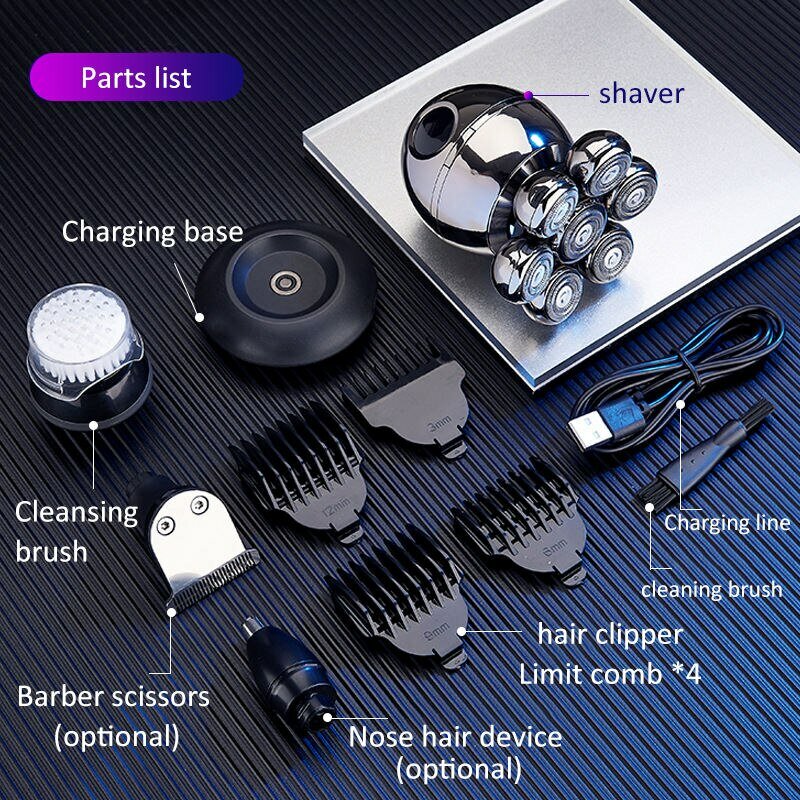 Afeitadora eléctrica 7D para hombre, cabezal de corte flotante, carga portátil, cortadora de barba, afeitadora de Calavera, afeitado impermeable