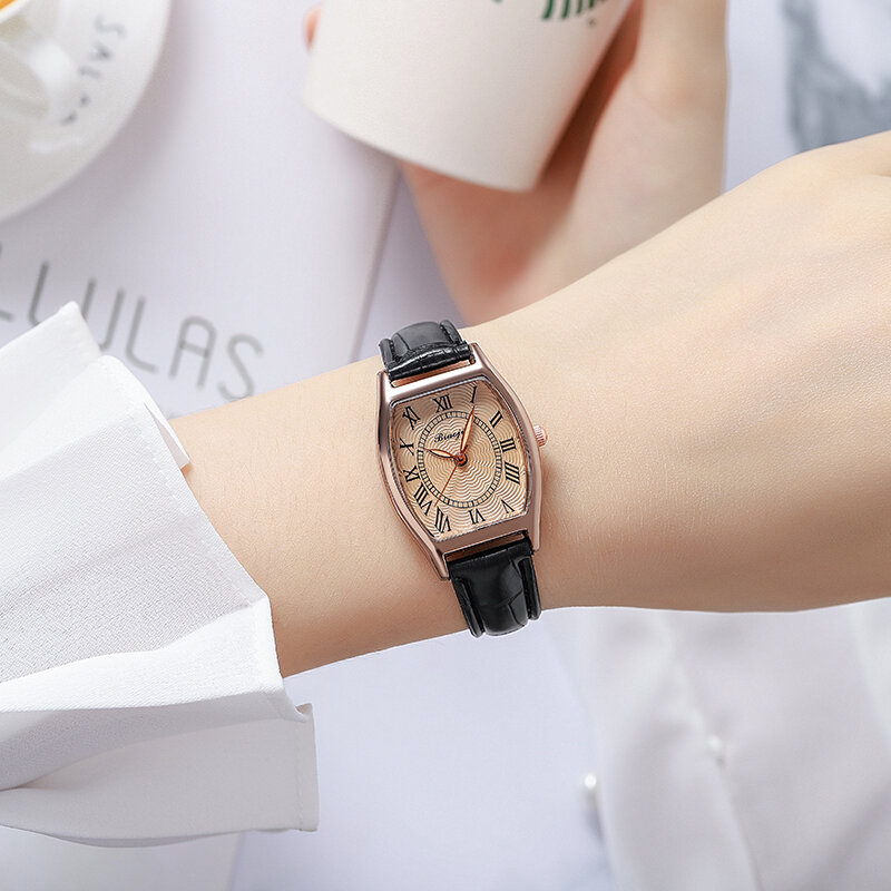 ใหม่ในตลาดการค้าต่างประเทศ Simple Roman Square นาฬิกาสุภาพสตรีและสุภาพสตรีควอตซ์เข็มขัด Tan Watch15