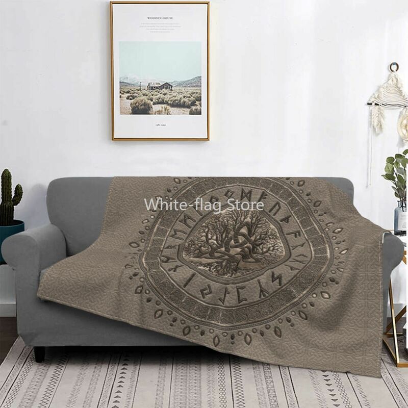 Tree Of Life With Triquetra Blankets Warm Flannel Viking Norse Yggdrasil Throw Blanket for Bedding Couch Bedspread