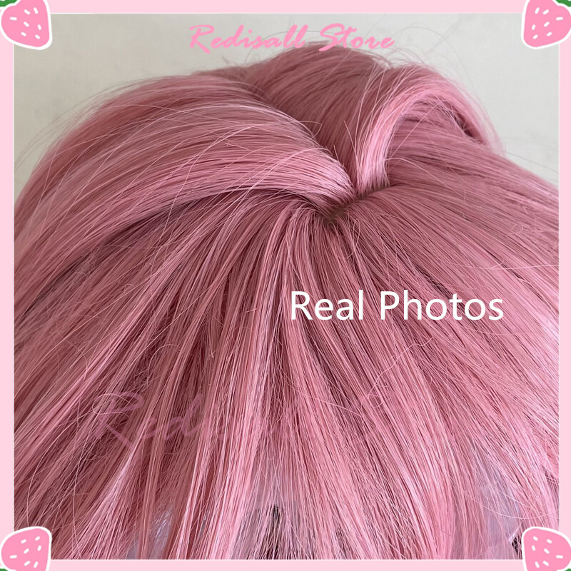 Yae Miko-peluca con orejas de Cosplay, varita de cola, proyecto Celestia rosa, largo pelo sintético resistente al calor, accesorios de gorra gratis