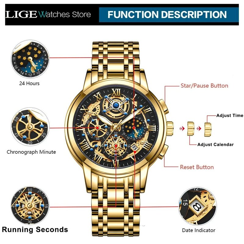 LIGE 2023 남성용 비즈니스 시계, 탑 브랜드 럭셔리 패션 남성 시계, 캐주얼 방수 스포츠 크로노그래프 쿼츠 손목시계, 신제품