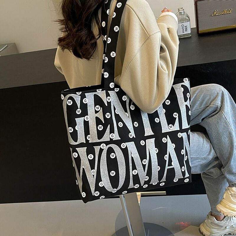Canvas Shoulder Bags Stylish Letter Printing Niche Design Sling Bags Large Capacity Commuting Bag Travel