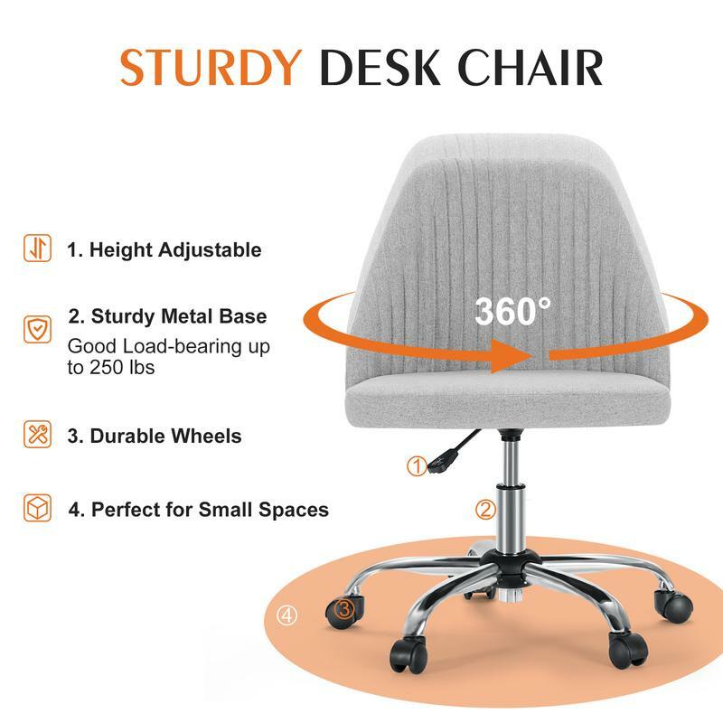 Armless Office Chair Cute Desk Chair, Modern Fabric Home Office Desk Chairs with Wheels Adjustable Swivel Task Computer Vanity