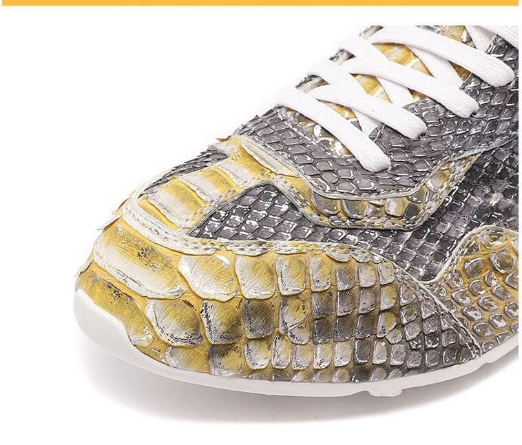 100% ของแท้งูสีเหลืองทองสีรองเท้าผู้ชาย Matt Python หนังผู้ชายแฟชั่นรองเท้าแฟชั่นรองเท้า