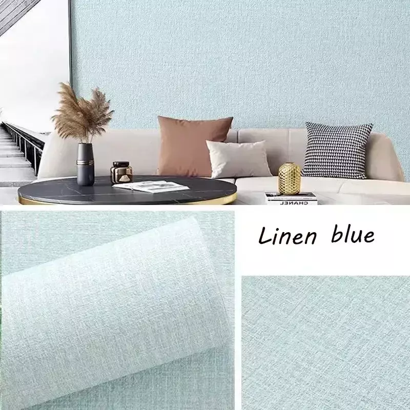10m 3D Thicken self-adhesive thermal insulation wallpaper linen plain color decor wall stickers renovation anti-collision