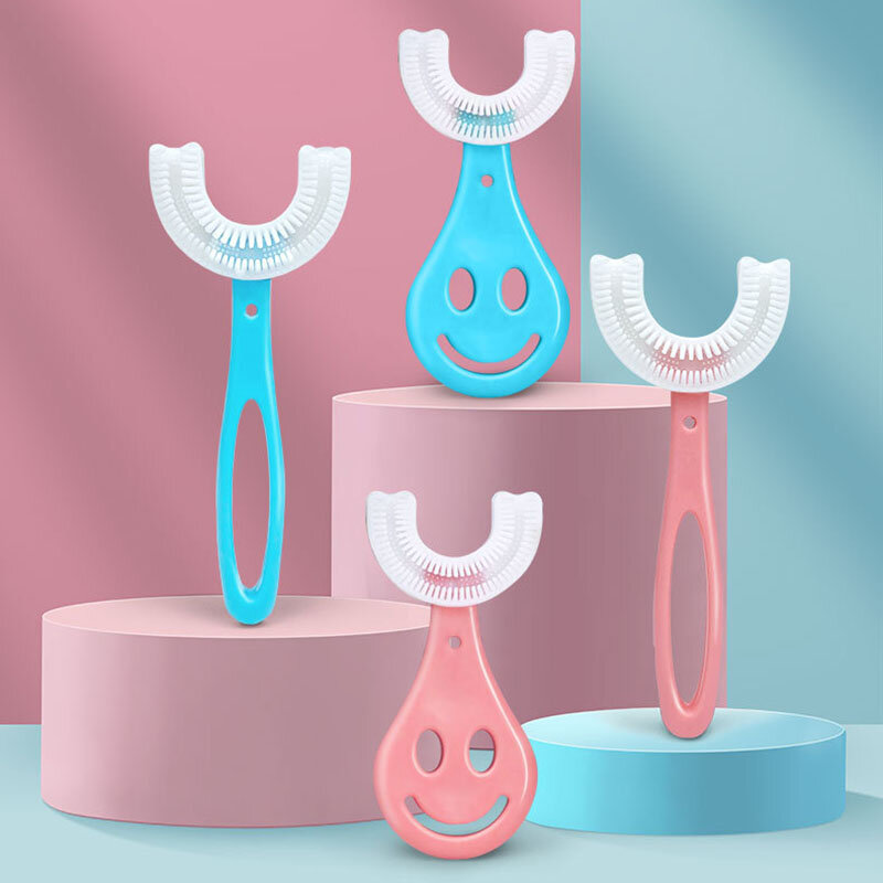 360 grad Zähne Gesundheit Pflege Pinsel für Baby Kinder Nette Kreative Cartoon Herz Lächeln U Form Hand Weiche Silikon Zahnbürste