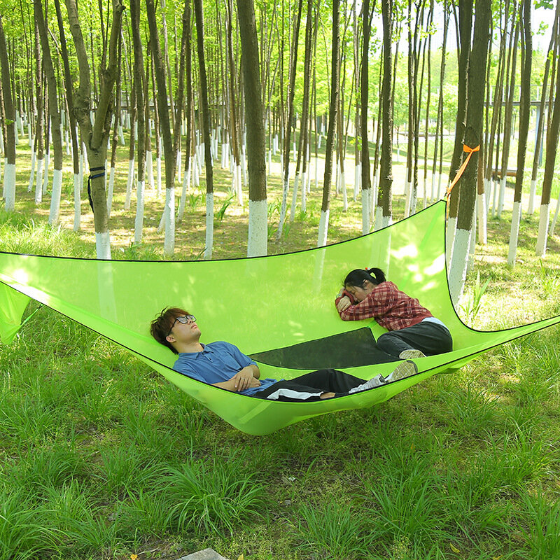 Draagbare opvouwbare driehoek mesh hangmat, elastische, outdoor, volwassen, camping, luchtfoto, meerpersoons, hangmat