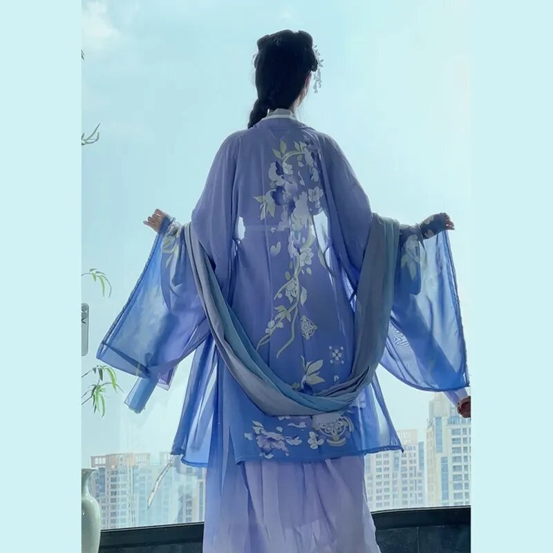 Cinese Hanfu Dress Women tradizionale Vintage Halloween Costume Cosplay Blue Hanfu Dress Birthday Party Dress Song Dynasty Hanfu