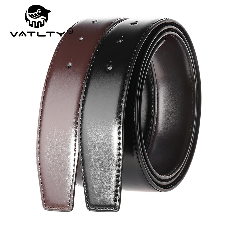 VATLTY-Cinto de couro reversível masculino sem fivela, cinto de calças casual masculino, couro de vaca natural, marrom, 34mm, 130cm
