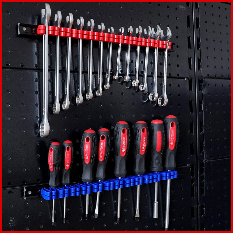 ABS Wall Mount Screwdriver Organizer and Wrench Organizer Hand Tool Holder Plastic Rail Wrench Hanger with Clips Tool Organizer