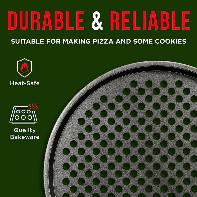 Loyang Pizza berlubang dengan 13 inci, nampan Pizza baja karbon dengan lubang-1 nampan Pizza bulat dengan pegangan silikon