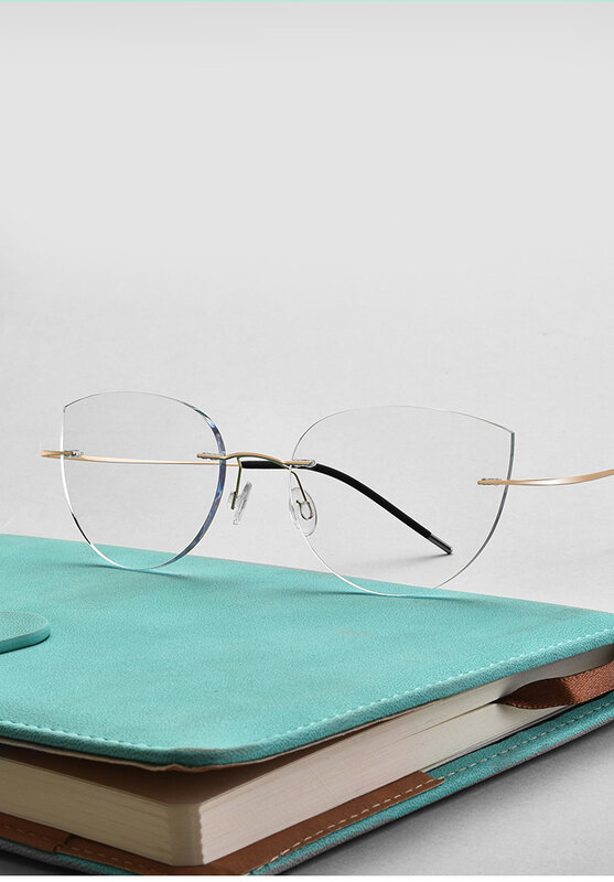 Brand Design Titanium Glasses For Woman Rimless Cat Eyewear Design Prescription Glasses Anti-Blue Ray Photochromism Lens